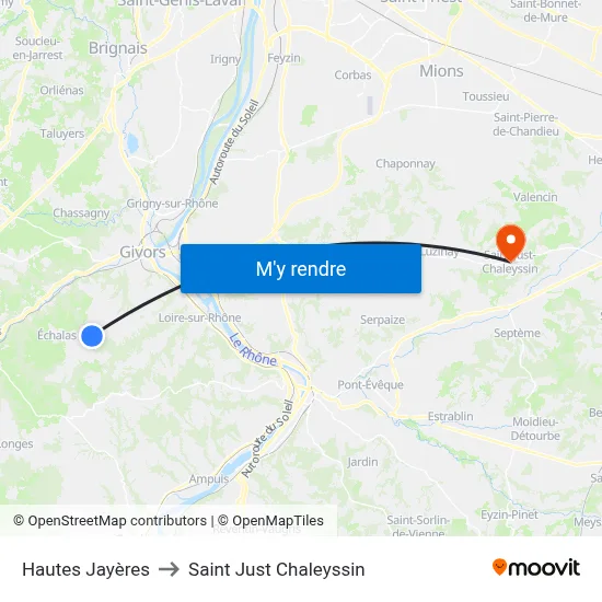 Hautes Jayères to Saint Just Chaleyssin map