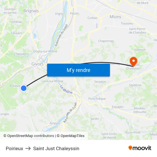 Poirieux to Saint Just Chaleyssin map