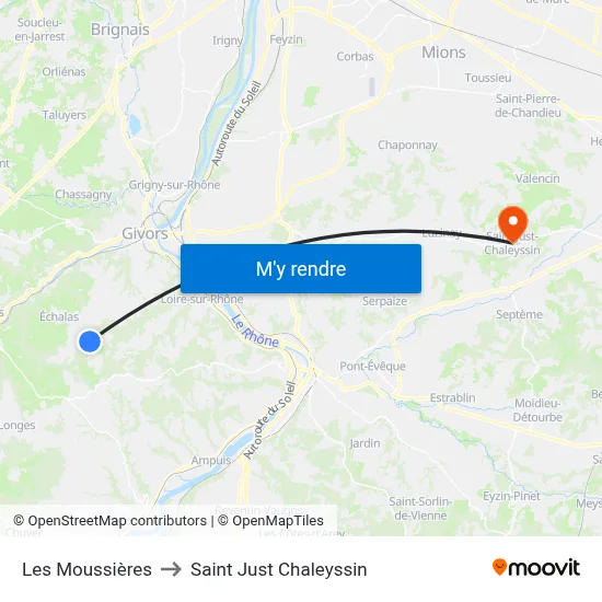 Les Moussières to Saint Just Chaleyssin map