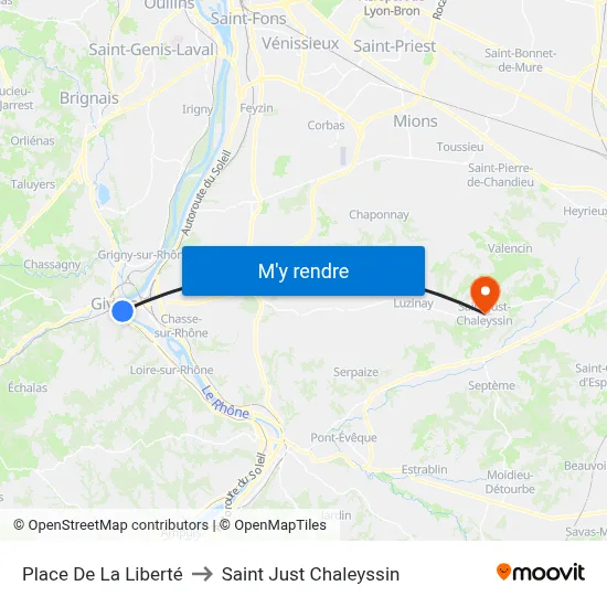 Place De La Liberté to Saint Just Chaleyssin map
