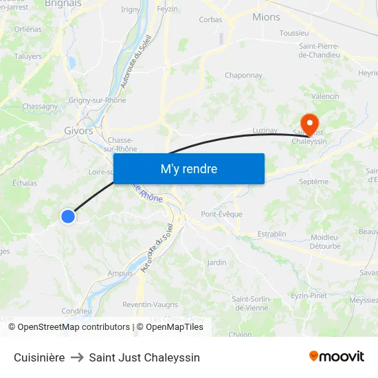 Cuisinière to Saint Just Chaleyssin map