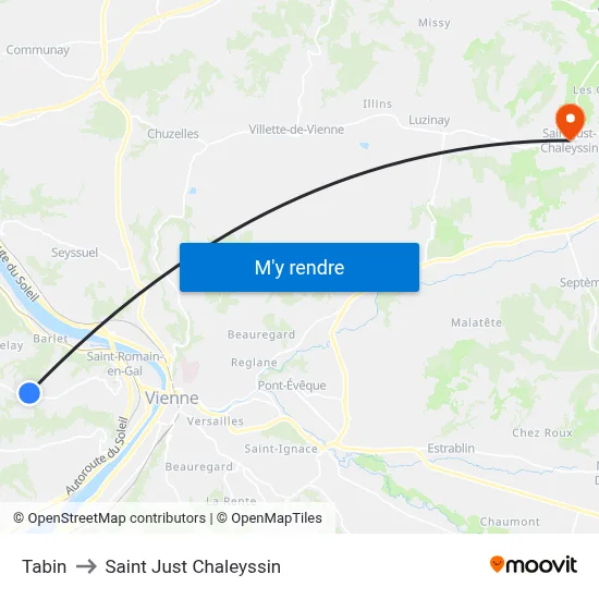 Tabin to Saint Just Chaleyssin map