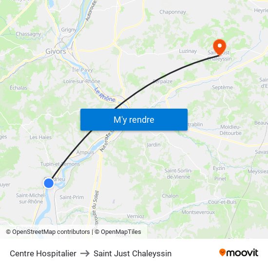 Centre Hospitalier to Saint Just Chaleyssin map
