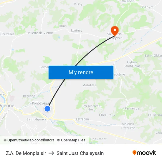 Z.A. De Monplaisir to Saint Just Chaleyssin map