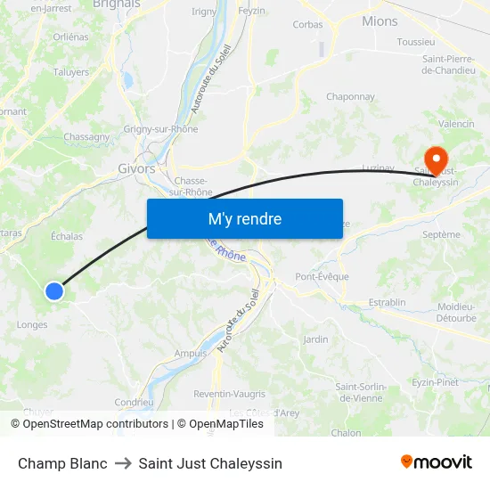 Champ Blanc to Saint Just Chaleyssin map