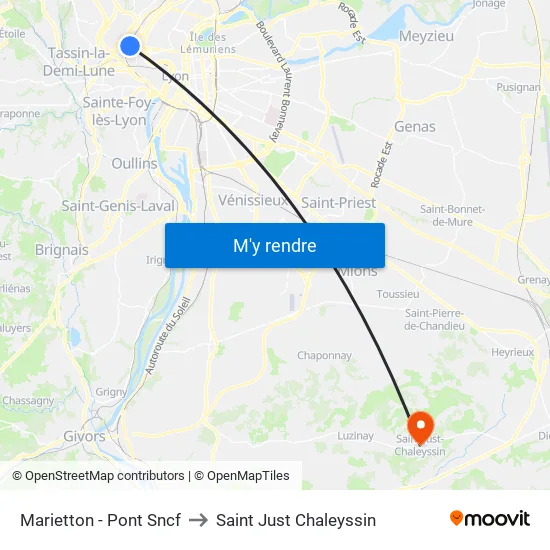 Marietton - Pont Sncf to Saint Just Chaleyssin map