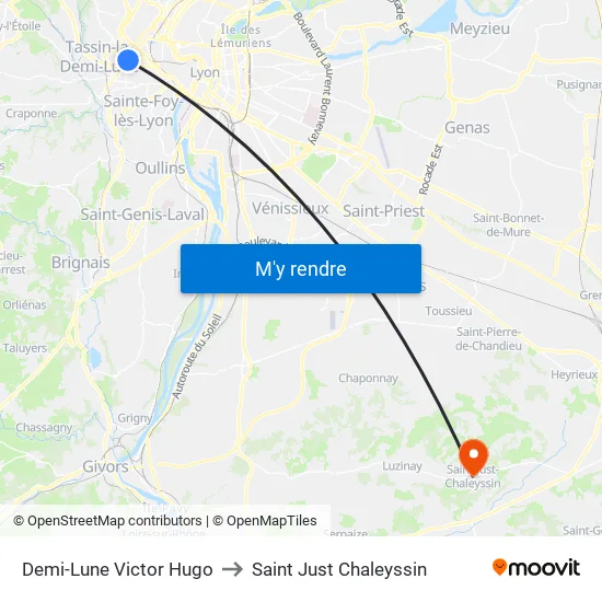 Demi-Lune Victor Hugo to Saint Just Chaleyssin map