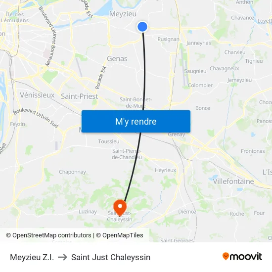 Meyzieu Z.I. to Saint Just Chaleyssin map