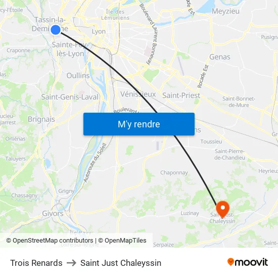 Trois Renards to Saint Just Chaleyssin map