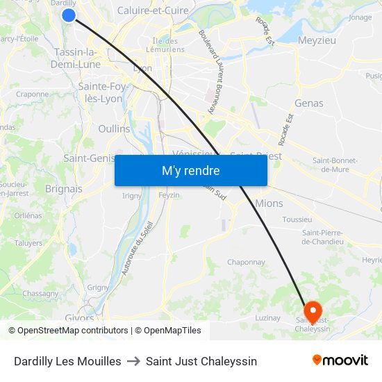 Dardilly Les Mouilles to Saint Just Chaleyssin map