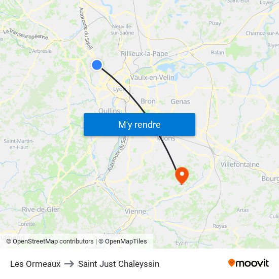 Les Ormeaux to Saint Just Chaleyssin map