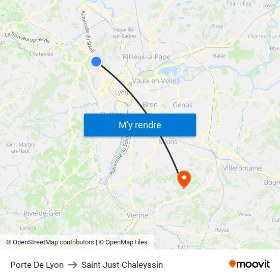 Porte De Lyon to Saint Just Chaleyssin map