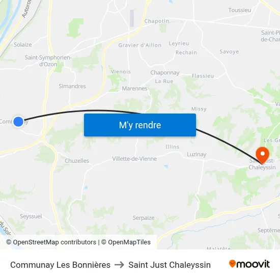 Communay Les Bonnières to Saint Just Chaleyssin map