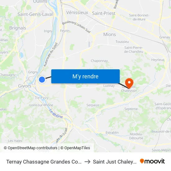Ternay Chassagne Grandes Combes to Saint Just Chaleyssin map