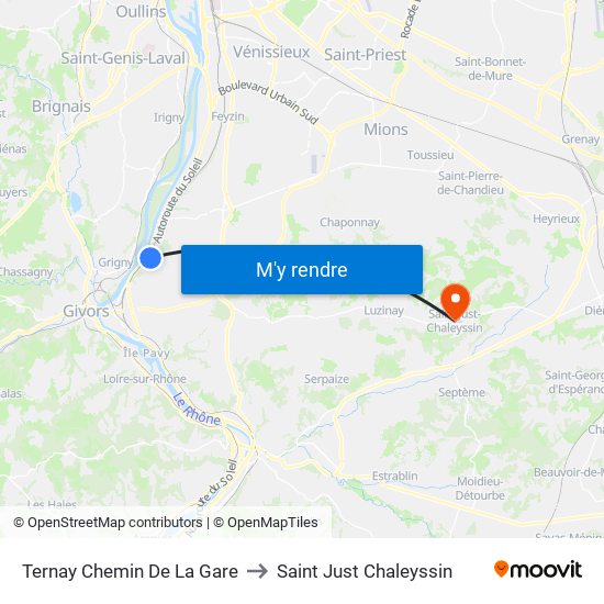 Ternay Chemin De La Gare to Saint Just Chaleyssin map