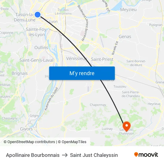 Apollinaire Bourbonnais to Saint Just Chaleyssin map