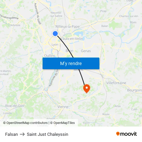 Falsan to Saint Just Chaleyssin map