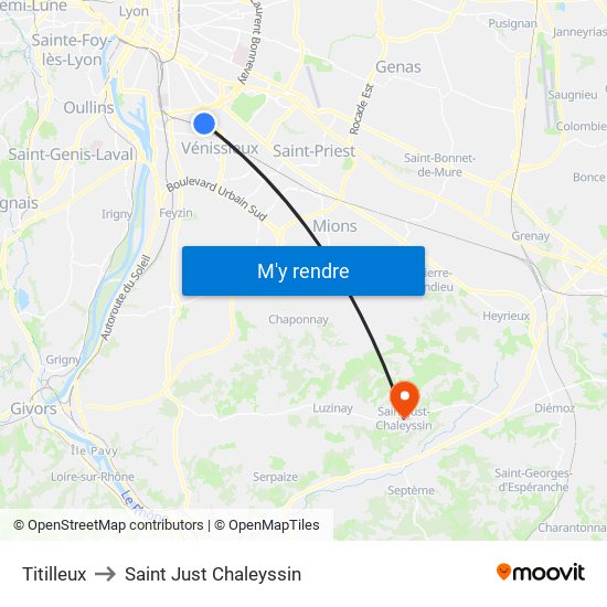 Titilleux to Saint Just Chaleyssin map