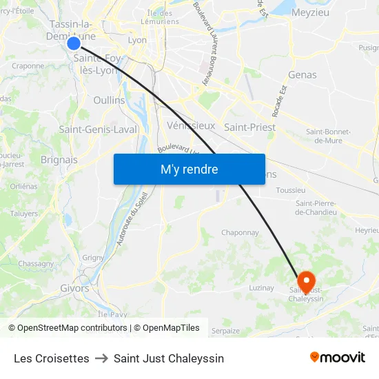Les Croisettes to Saint Just Chaleyssin map