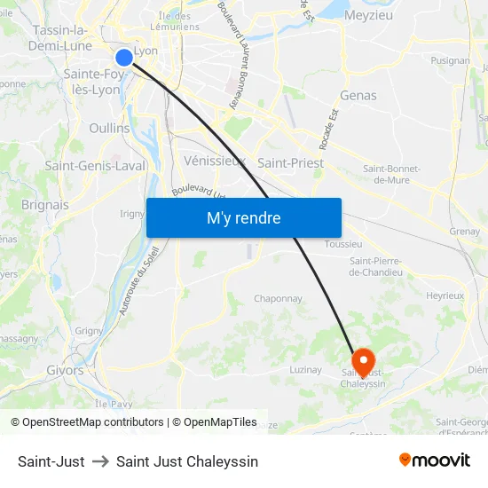 Saint-Just to Saint Just Chaleyssin map