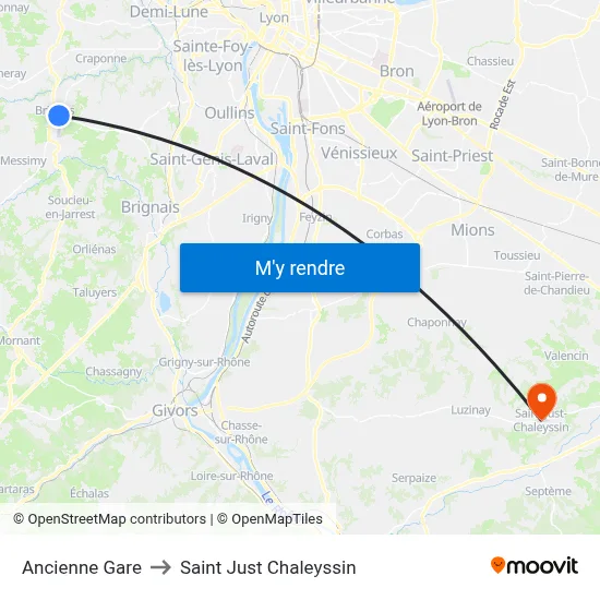 Ancienne Gare to Saint Just Chaleyssin map