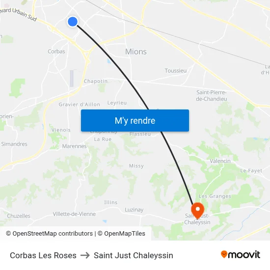 Corbas Les Roses to Saint Just Chaleyssin map