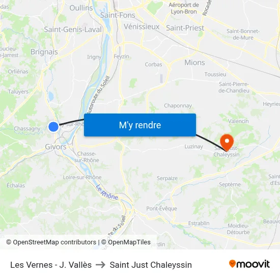 Les Vernes - J. Vallès to Saint Just Chaleyssin map