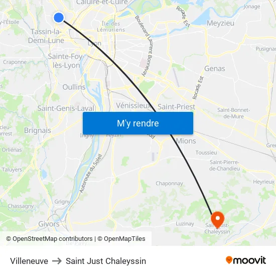 Villeneuve to Saint Just Chaleyssin map