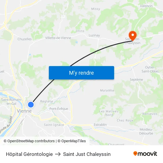 Hôpital Gérontologie to Saint Just Chaleyssin map