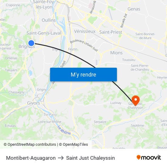Montibert-Aquagaron to Saint Just Chaleyssin map