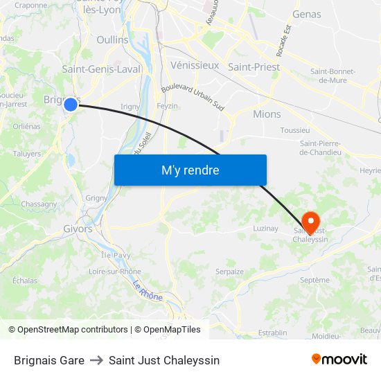 Brignais Gare to Saint Just Chaleyssin map