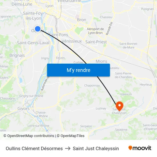 Oullins Clément Désormes to Saint Just Chaleyssin map