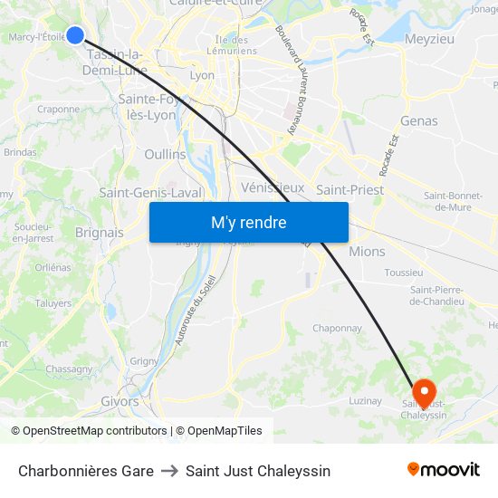 Charbonnières Gare to Saint Just Chaleyssin map