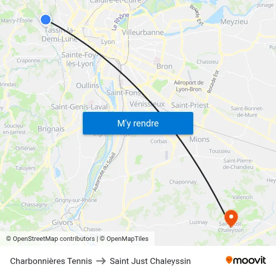 Charbonnières Tennis to Saint Just Chaleyssin map