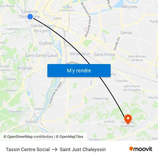 Tassin Centre Social to Saint Just Chaleyssin map