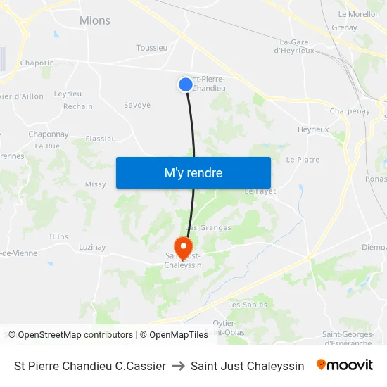 St Pierre Chandieu C.Cassier to Saint Just Chaleyssin map