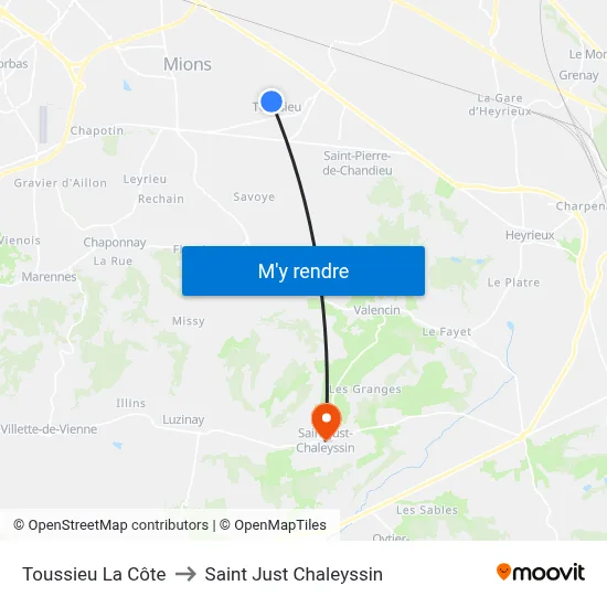 Toussieu La Côte to Saint Just Chaleyssin map