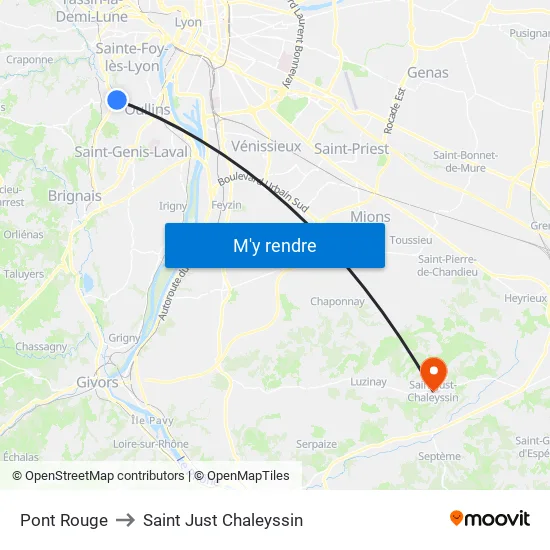 Pont Rouge to Saint Just Chaleyssin map