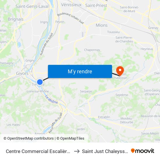 Centre Commercial Escalières to Saint Just Chaleyssin map