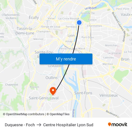 Duquesne - Foch to Centre Hospitalier Lyon Sud map