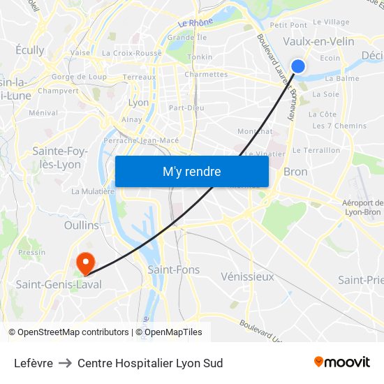 Lefèvre to Centre Hospitalier Lyon Sud map