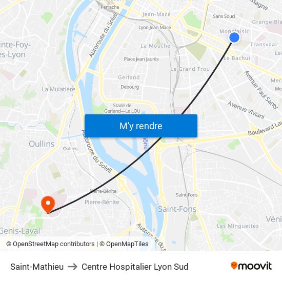Saint-Mathieu to Centre Hospitalier Lyon Sud map
