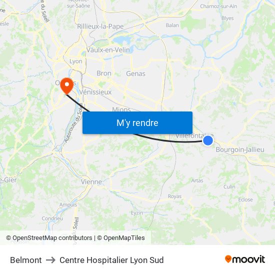 Belmont to Centre Hospitalier Lyon Sud map