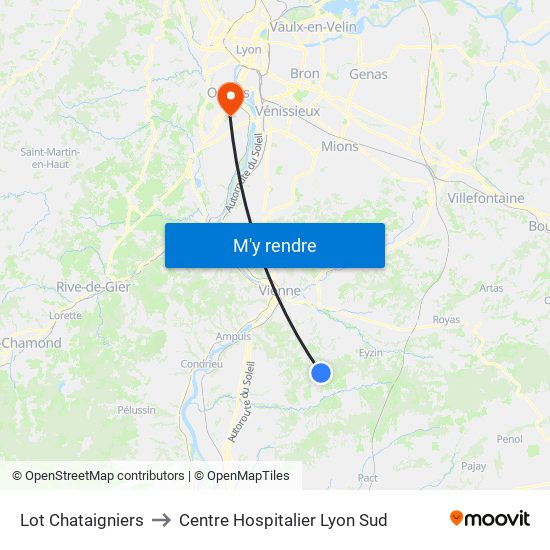 Lot Chataigniers to Centre Hospitalier Lyon Sud map