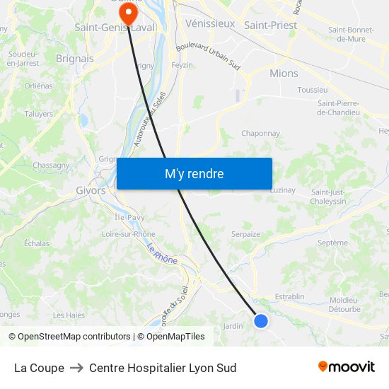 La Coupe to Centre Hospitalier Lyon Sud map