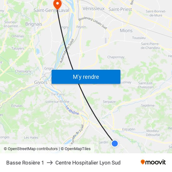 Basse Rosière 1 to Centre Hospitalier Lyon Sud map