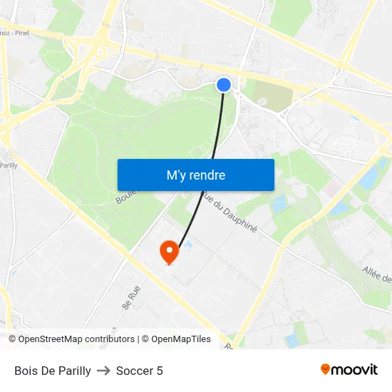 Bois De Parilly to Soccer 5 map