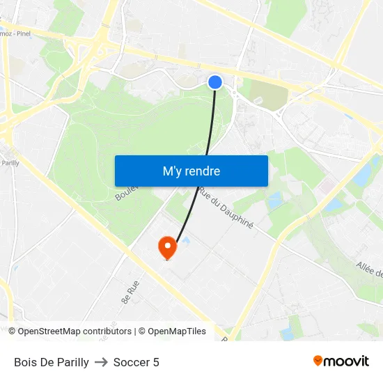 Bois De Parilly to Soccer 5 map