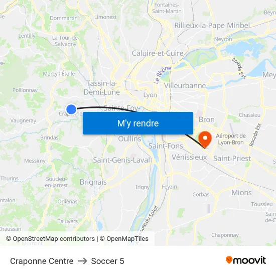 Craponne Centre to Soccer 5 map