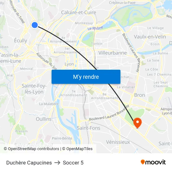Duchère Capucines to Soccer 5 map